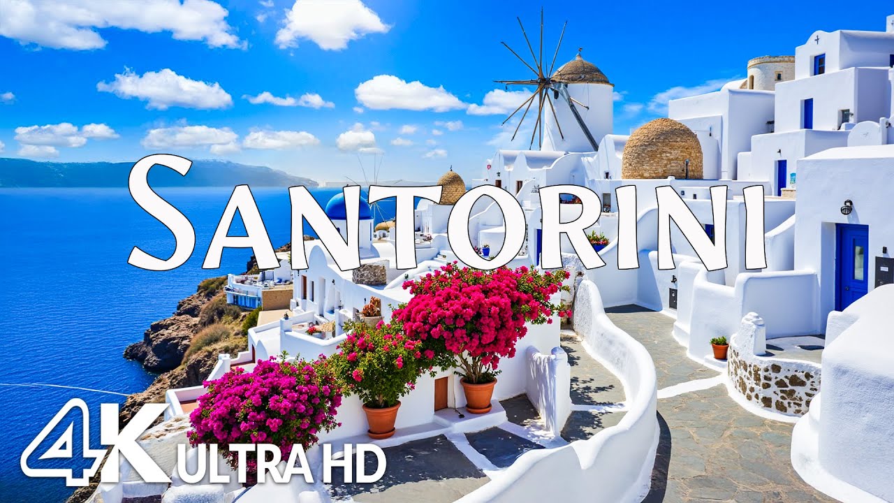 🌅 Santorini 4K - Scenic Relaxation Film With Calming Music | 4K Ultra HD Nature Video
