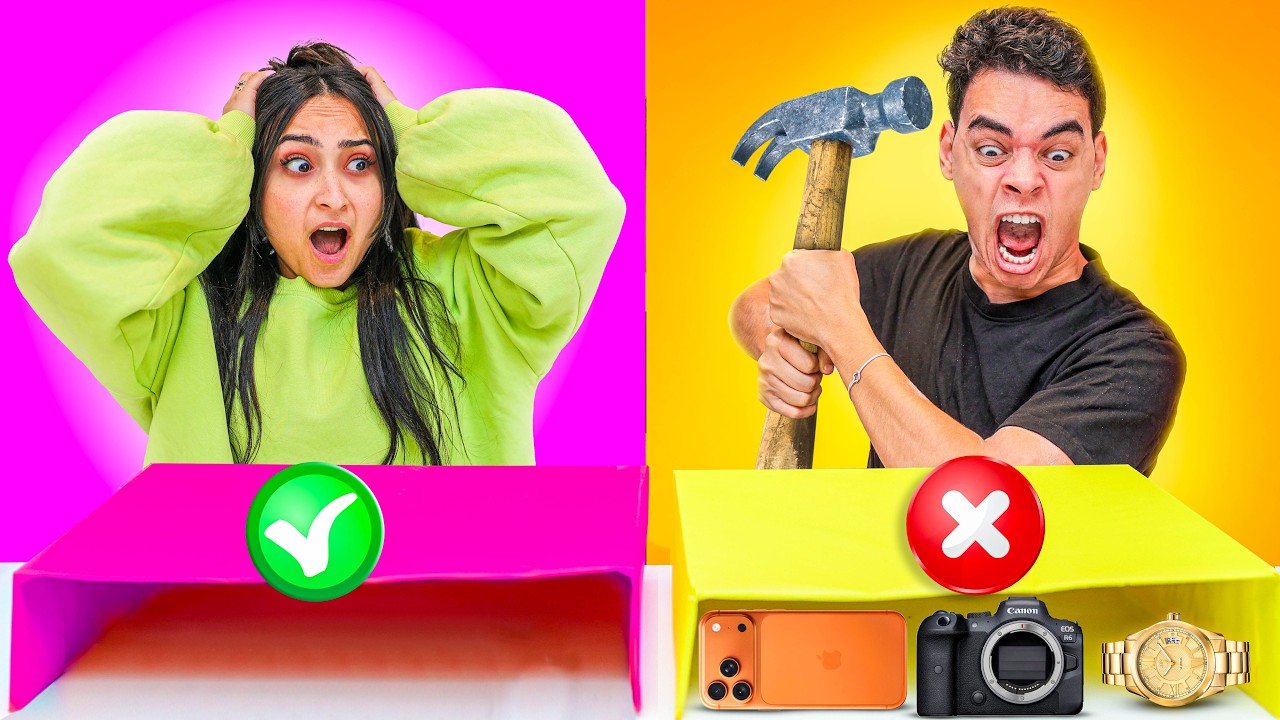 تحدي لا تكسر الصندوق الغلط ❌ انكسرت الساعة و اللاب توب و ميكب كاتي !! 😱💔