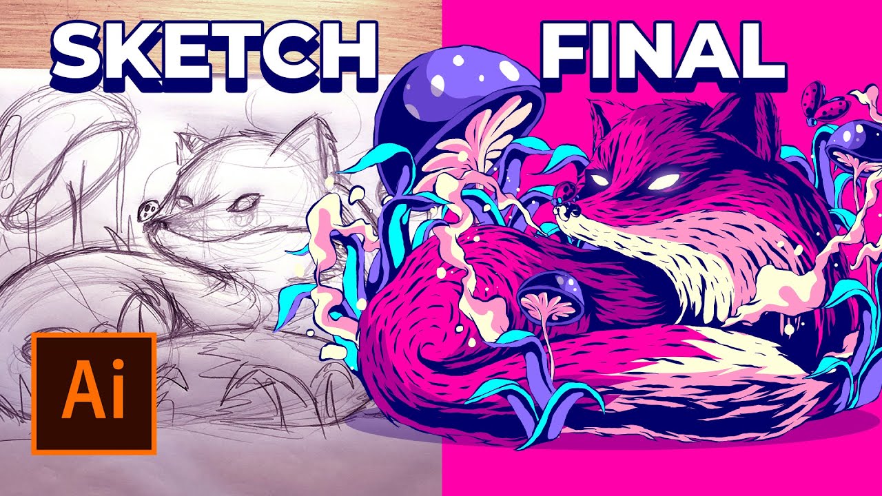 Fox Illustration - Rough Sketching on Paper and Vectoring in Adobe Illustrator - Speed Art
