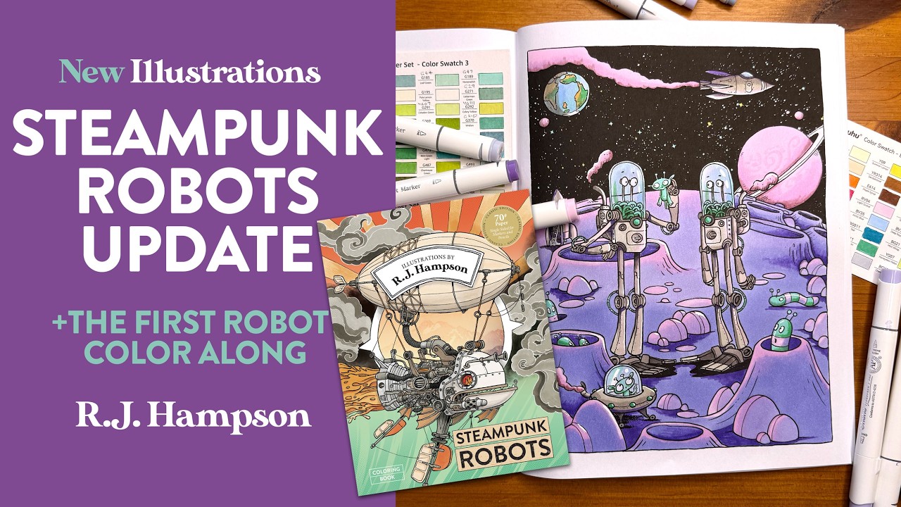 Flip through of the updated 'Steampunk Robots' 🤖 + #Spacetember Color Along 🪐