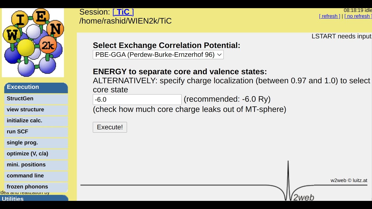 WT02: Initialization and SCF calculation using PBE-GGA exchange correlation potential in WIEN2k