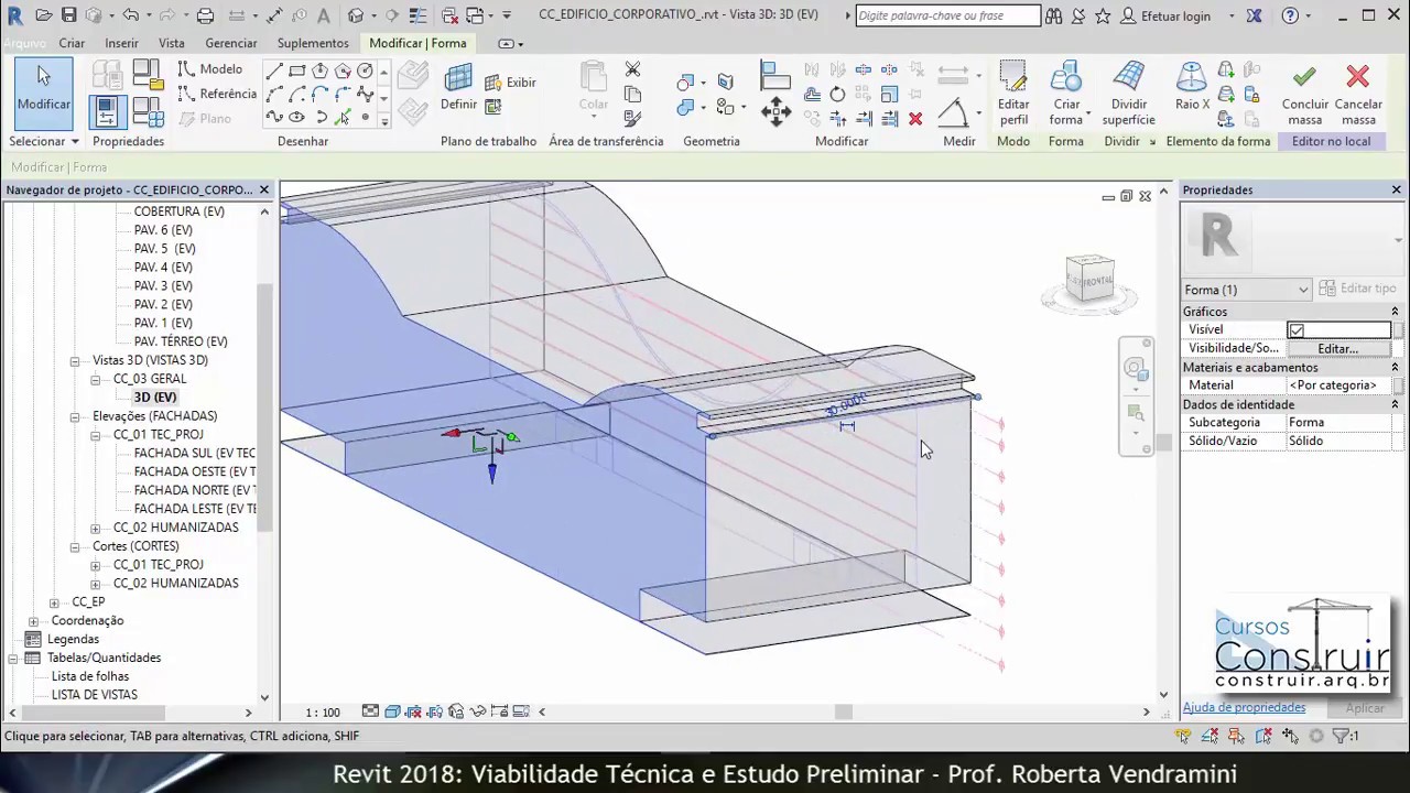 REVIT Viabilidade Aula 3.11: Modelando o edifício corporativo a partir da elevação