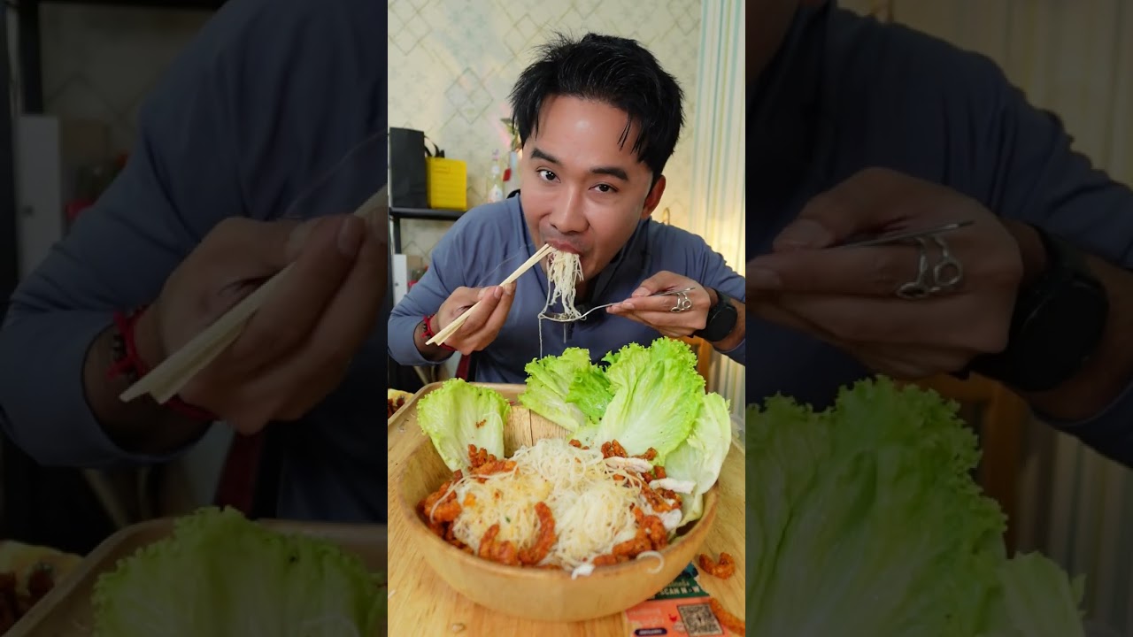 หมี่ไก่ฉีกกับน้ำพริกหมูกระจก อร่อย l กินกับกี้