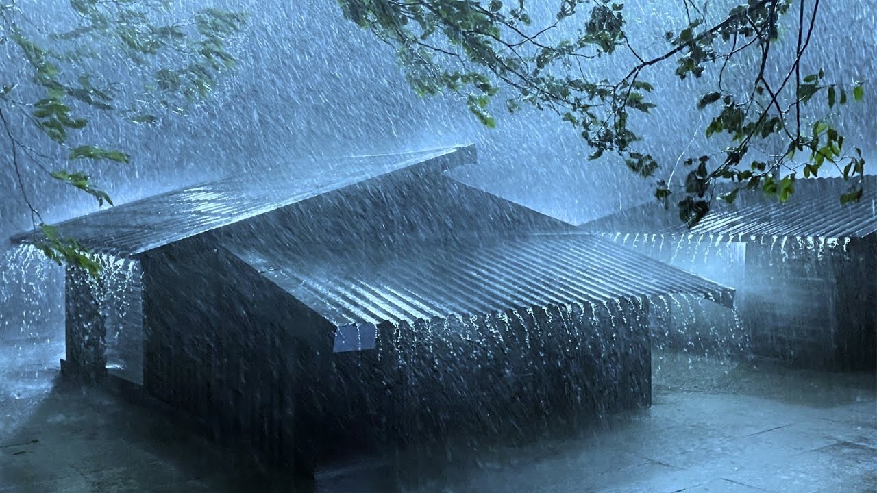 Go to sleep with heavy rain, strong winds, and chaotic thunder on the tin roof at night