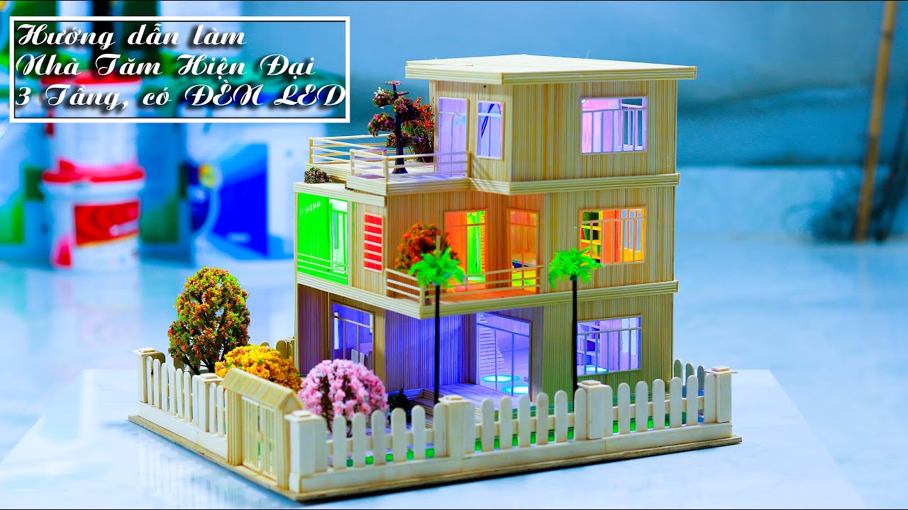 Dạy Làm NHÀ TĂM TRE 3 TẦNG Hiện Đại Nhà Tăm Tre N-3F có bản vẽ