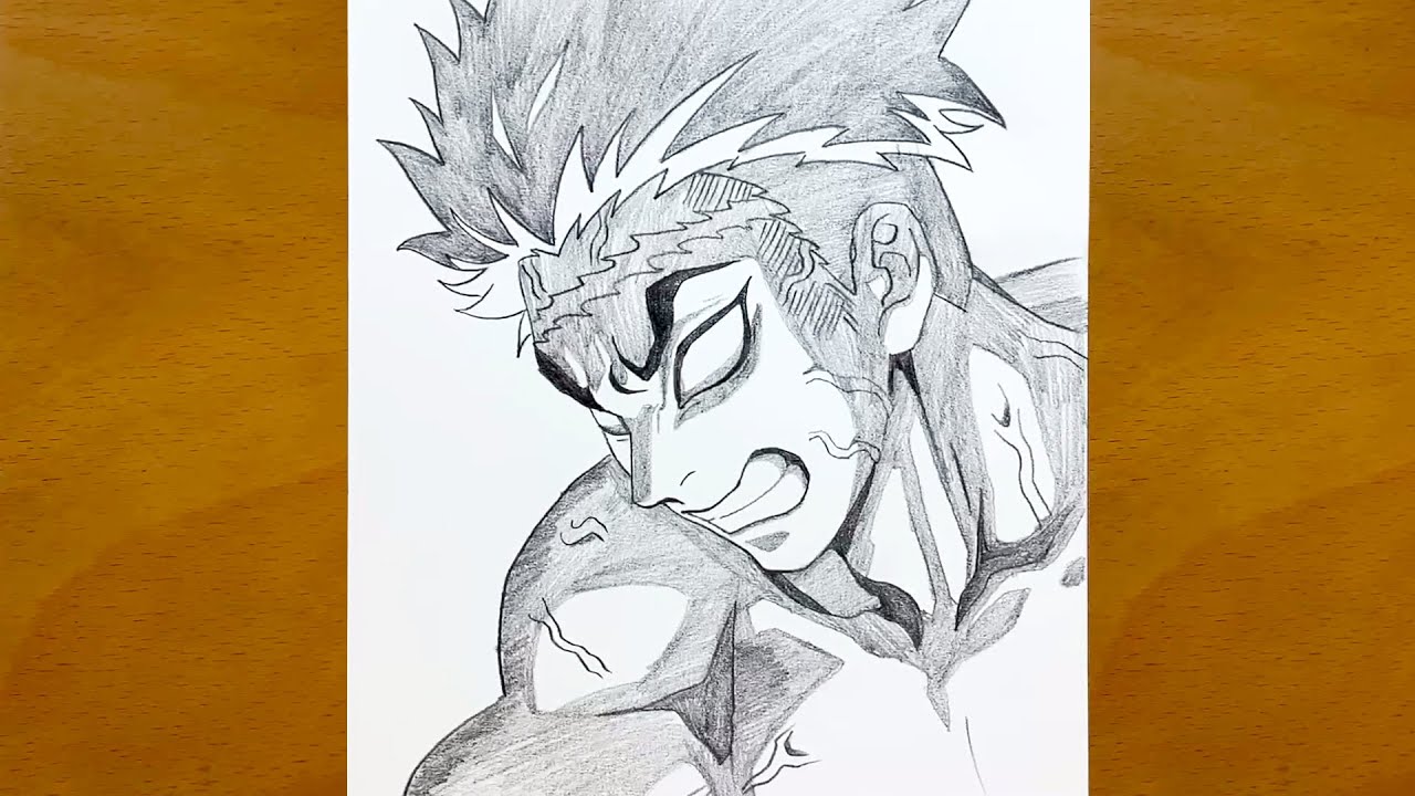Anime sketch | How to draw Gyomei Himejima from Demon Slayer | step by step | stone hashira