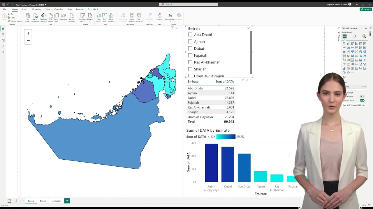 United Arab Emirates Power bi map template, Emirates, Districts, Municipalities