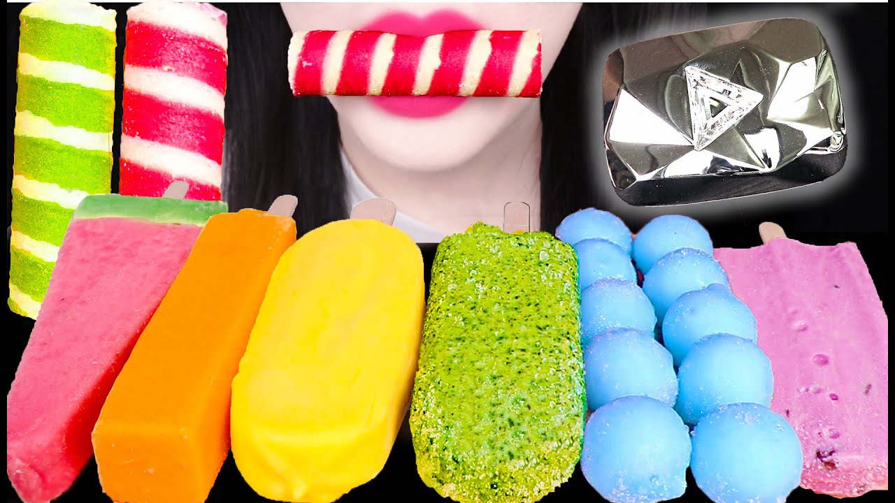 ASMR RAINBOW ICE CREAM *DIAMOND PLAY BUTTON* UNBOXING 다이아 버튼 언박싱 *무지개 아이스크림 먹방 JANE ASMR 제인