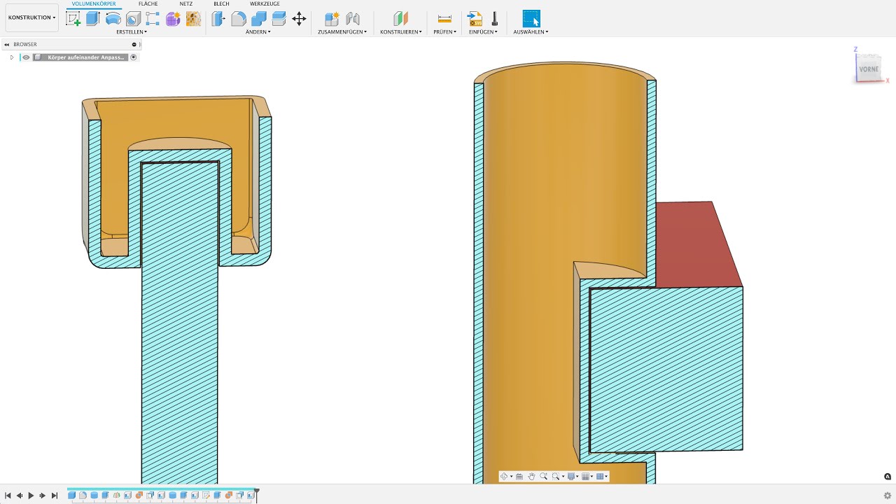 Körper aufeinander Anpassen Begrenzungausfüllen Fusion 360 Tutorial CAD