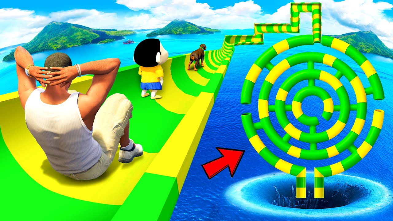 SHINCHAN AND FRANKLIN FOUND THE EPIC CIRCULAR MAZE WATER SLIDE IN GTA 5