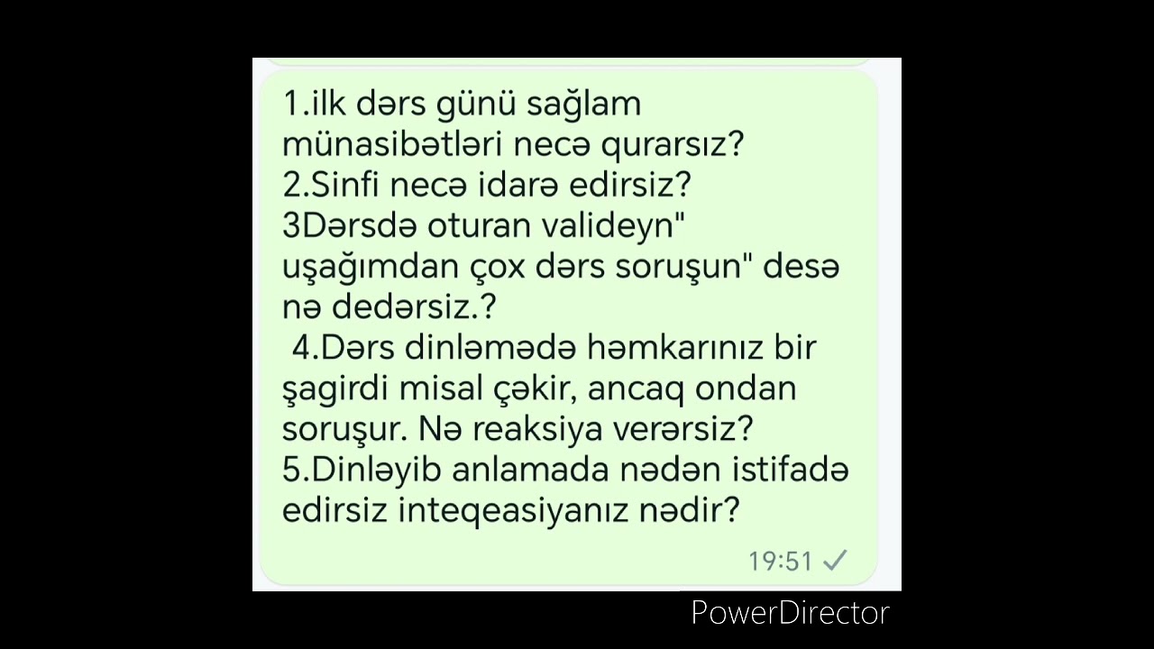 12 sentyabr müsahibə sualları. Tünzalə Hüseynova 0557005270