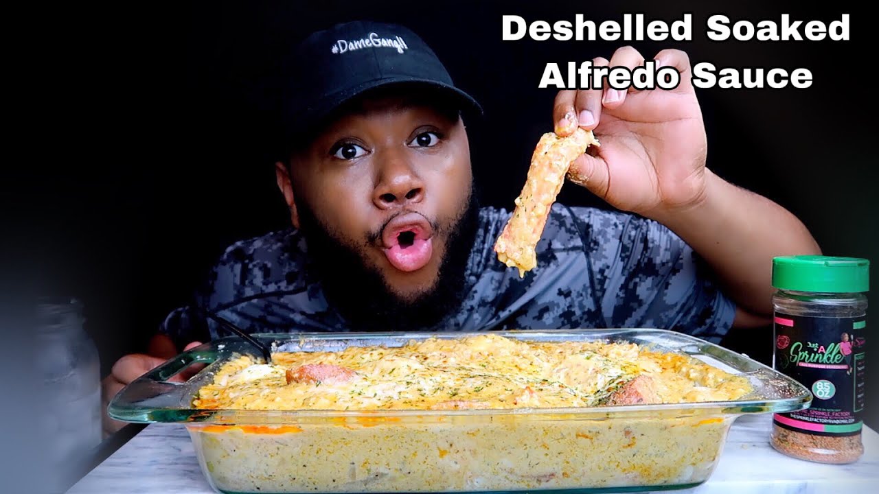 DESHELLED King Crab, Lobster Tail, Jumbo Shrimp Soaked In Alfredo Sauce |MUKBANG