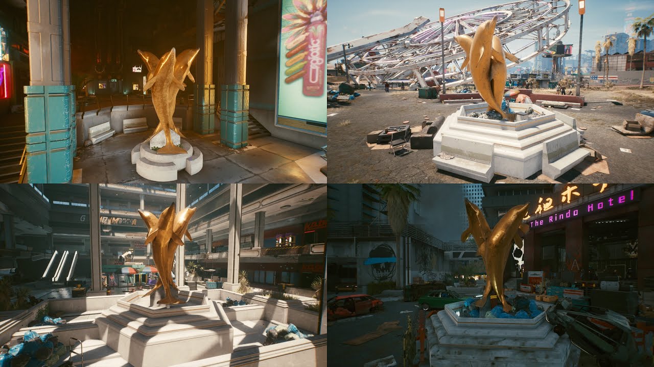 Cyberpunk 2077--every known golden tridolphin statue location