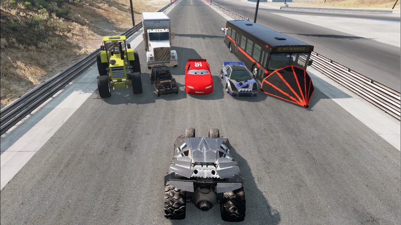 Batmobile vs  Lightning Mcqueen and other Cars | BeamNG.drive