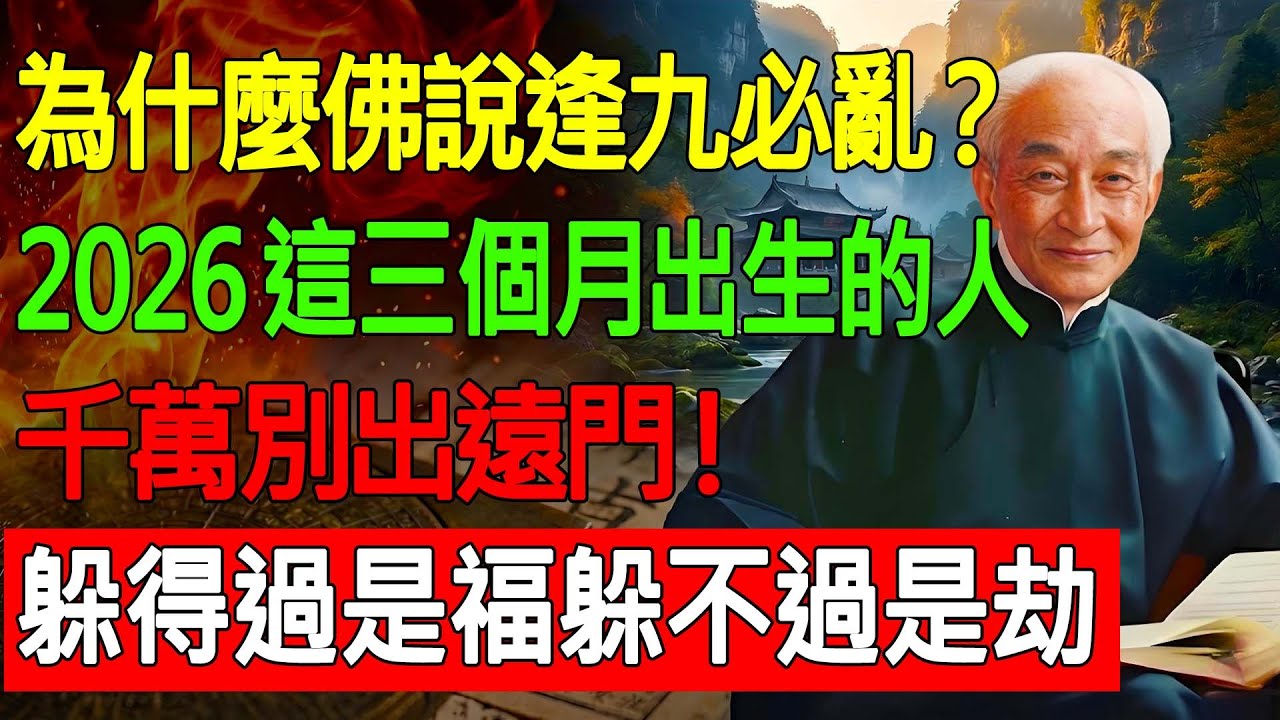 為什麼佛說「逢九必亂」？2026年這三個月份出生的人，千萬別出遠門！南師：躲得過是福，躲不過是劫。#南懷瑾 #南師智慧 #2026年運勢 #赤馬紅羊劫 #丙午年 #生肖運勢 #佛法智慧 #改命