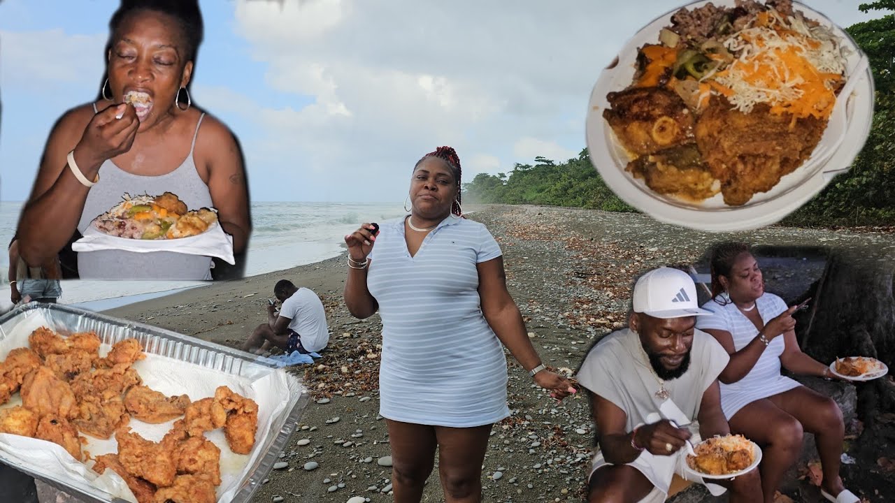 Fry Chicken | Stew fish cook down in coconut milk | rice & peas | for my New Jersey Guest