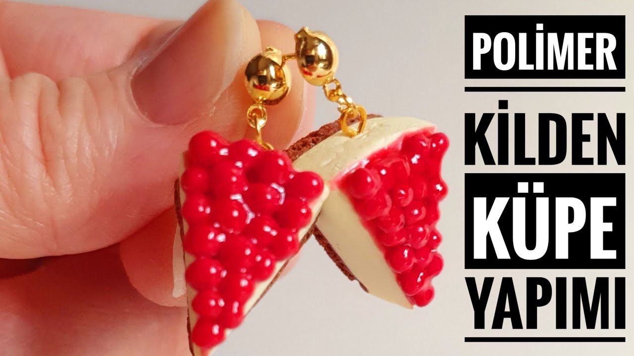 Polimer Kilden Cheesecake K&uuml;pe Yapımı DIY ~ Polimer Kil Takı Yapımı P&uuml;f Noktalarıyla