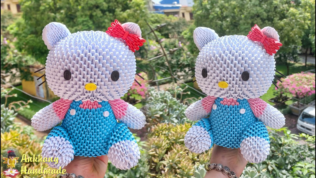 3d origami Hello Kitty tutorial P2 | DIY making Hello Kitty stuff , paper craft idea