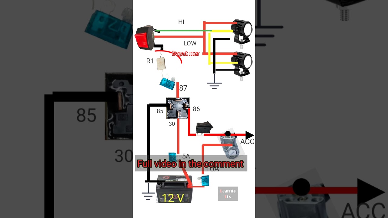 Single Relay Mini Driving Light Wiring Installation.           #auxiliarylight #minidrivinglights