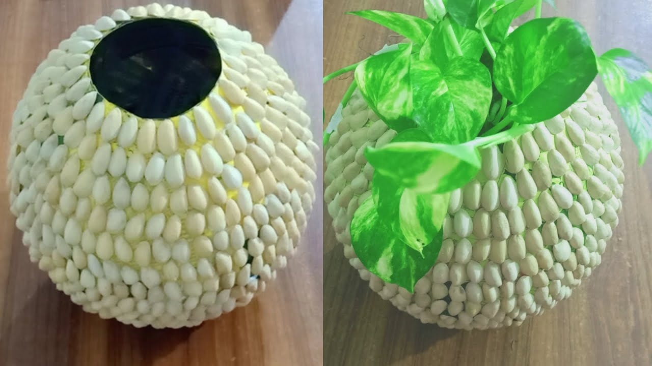 How To Diy Easy Flower Vase With Balloon || Pot decoration With Pistachio Shell || Balloon Vase