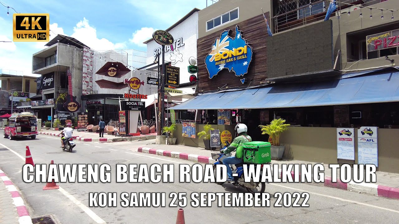 4K Koh Samui New life after restriction in Thailand - Walking tour Chaweng beach road