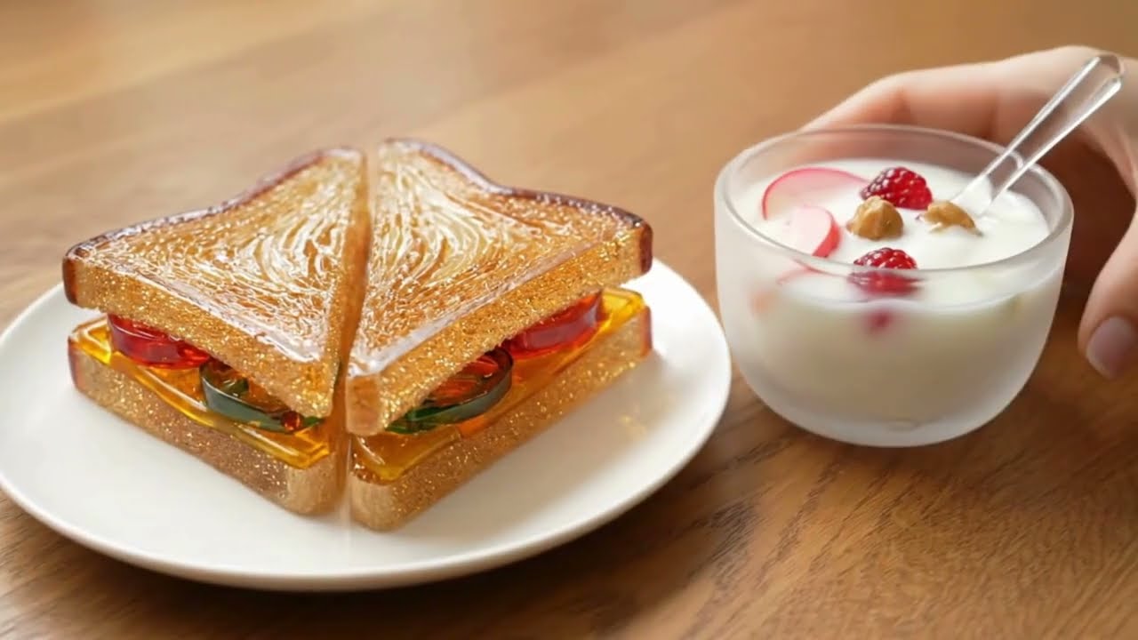 Glass Cooking ASMR 🍞 Ultra-Realistic Glass Pizza Toast | Crunchy Cutting & Sizzling Sounds