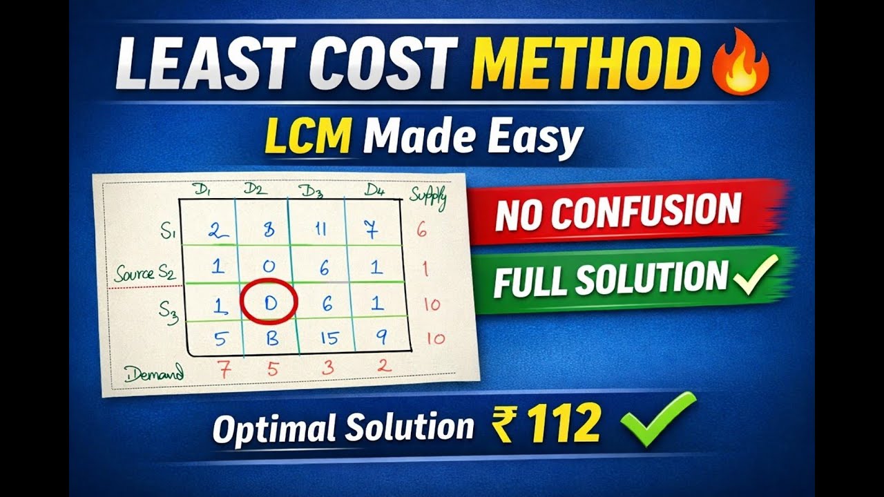 Least Cost Method (LCM) in Operations Research | Transportation Problem | LCM explained with Example