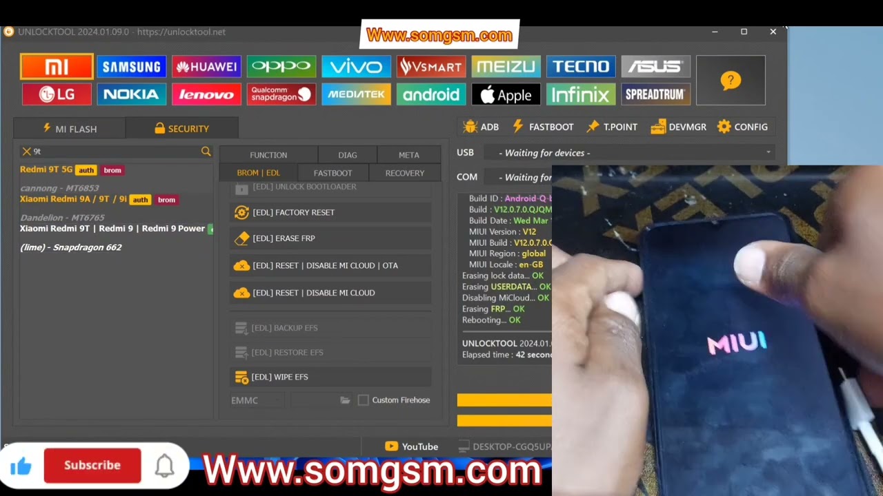XIAOMI REDMI 9T (M2010J19SG) BYPASS REMOVE MI ACCOUNT EDL VIA UNLOCKTOOL