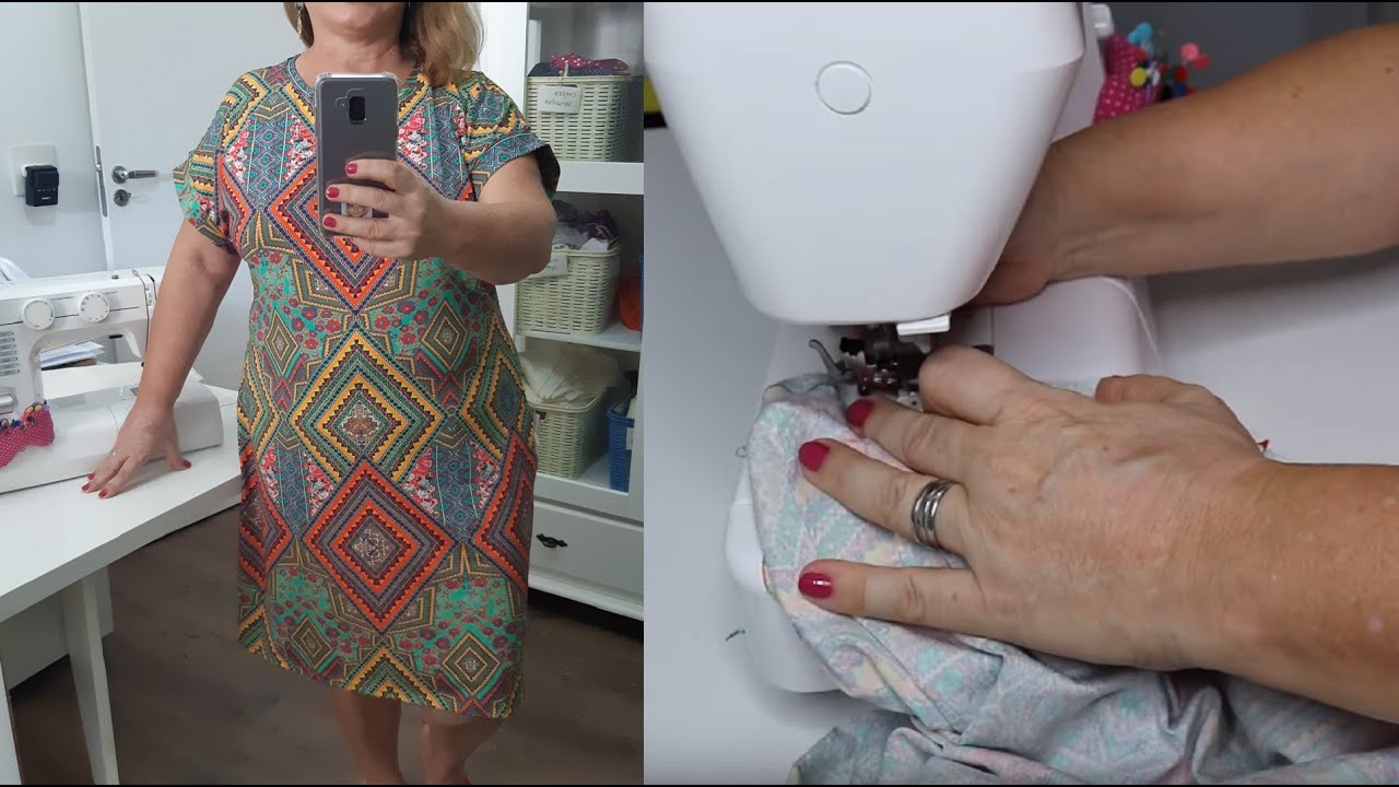 Diy - Como costurar vestido  de malha na máquina doméstica - aula 207