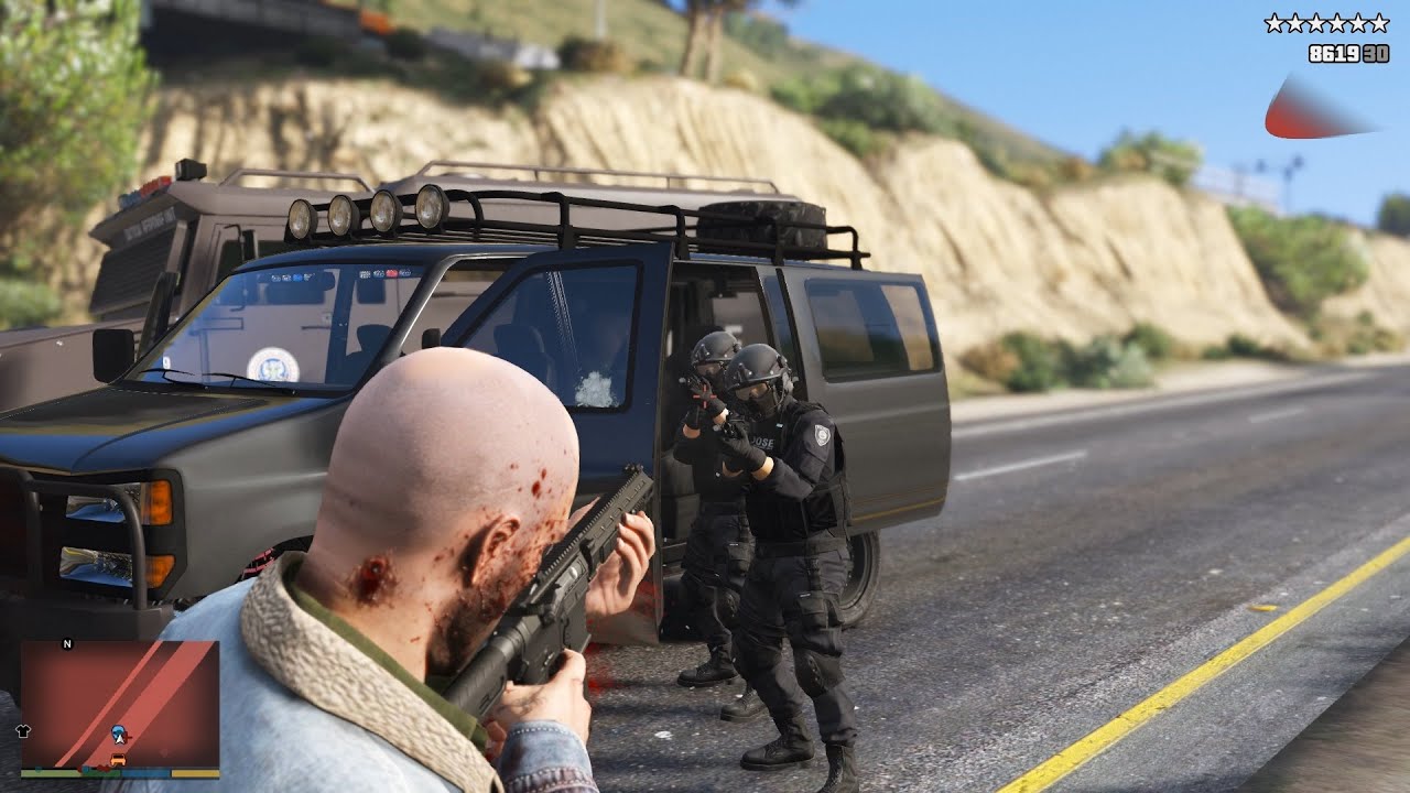 GTA 5 - Trevor rampage shootout + epic 10 star cop battle escape (RDE 4.1.2)