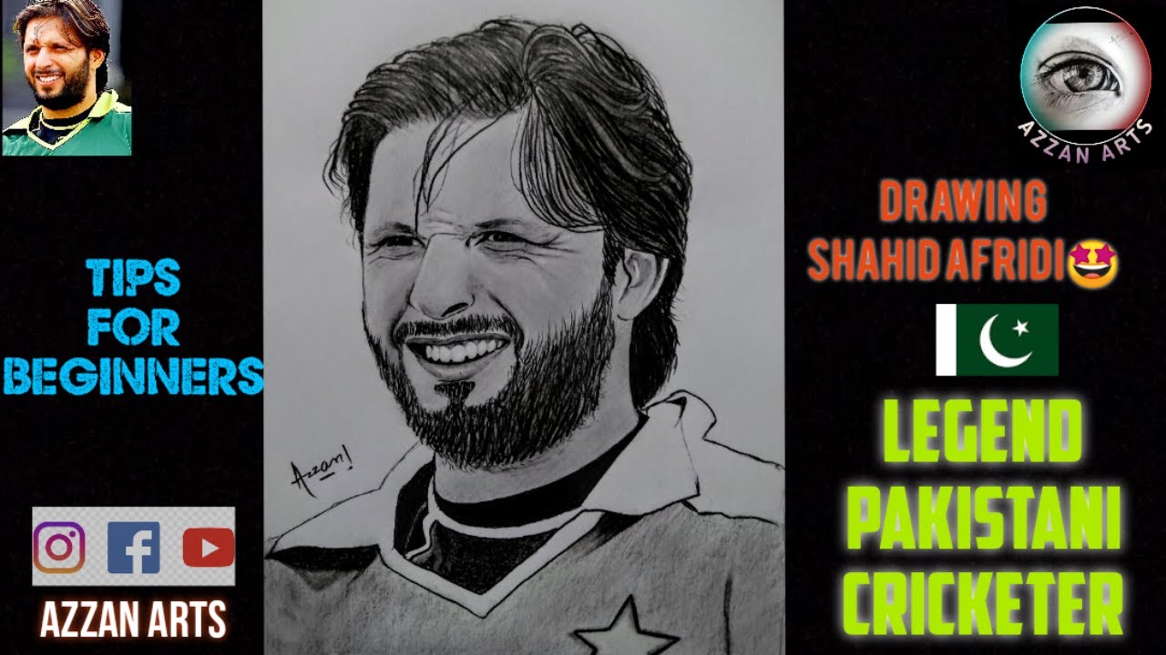 Drawing SHAHID AFRIDI  |  Step by Step | Tips for Beginners.  #sketch #art #pakistan #shahidafridi