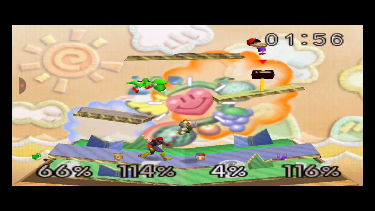 Super Smash Bros 64 Batallas - Yoshi vs Fox vs Ness vs Captian Falcon 