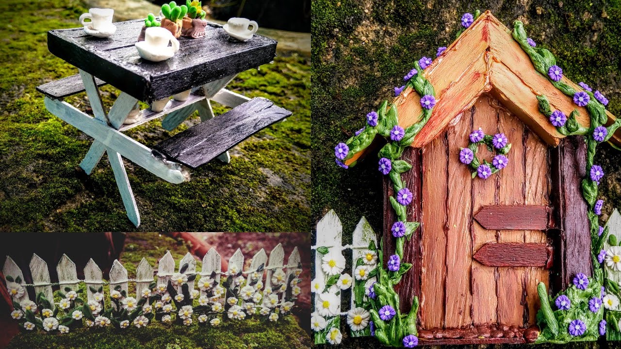 DIY | 3 super Easy Fairy Garden Accessories using Popsicle Stick | Simple popsicle craft ideas