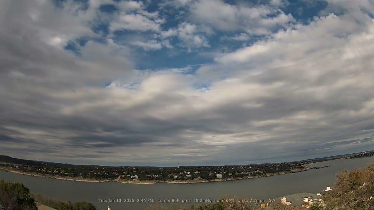 01/13/2026: Lake Travis, Texas (Austin, TX): 4K, 60fps Daily Weather & Boat Traffic Timelapse Video