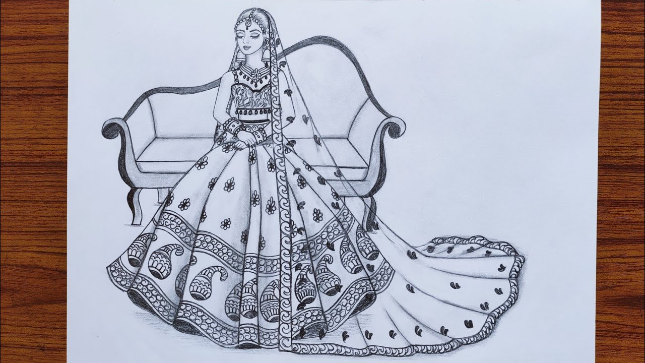 How to Draw a Bride ll Traditional Bride ll Girl Drawing