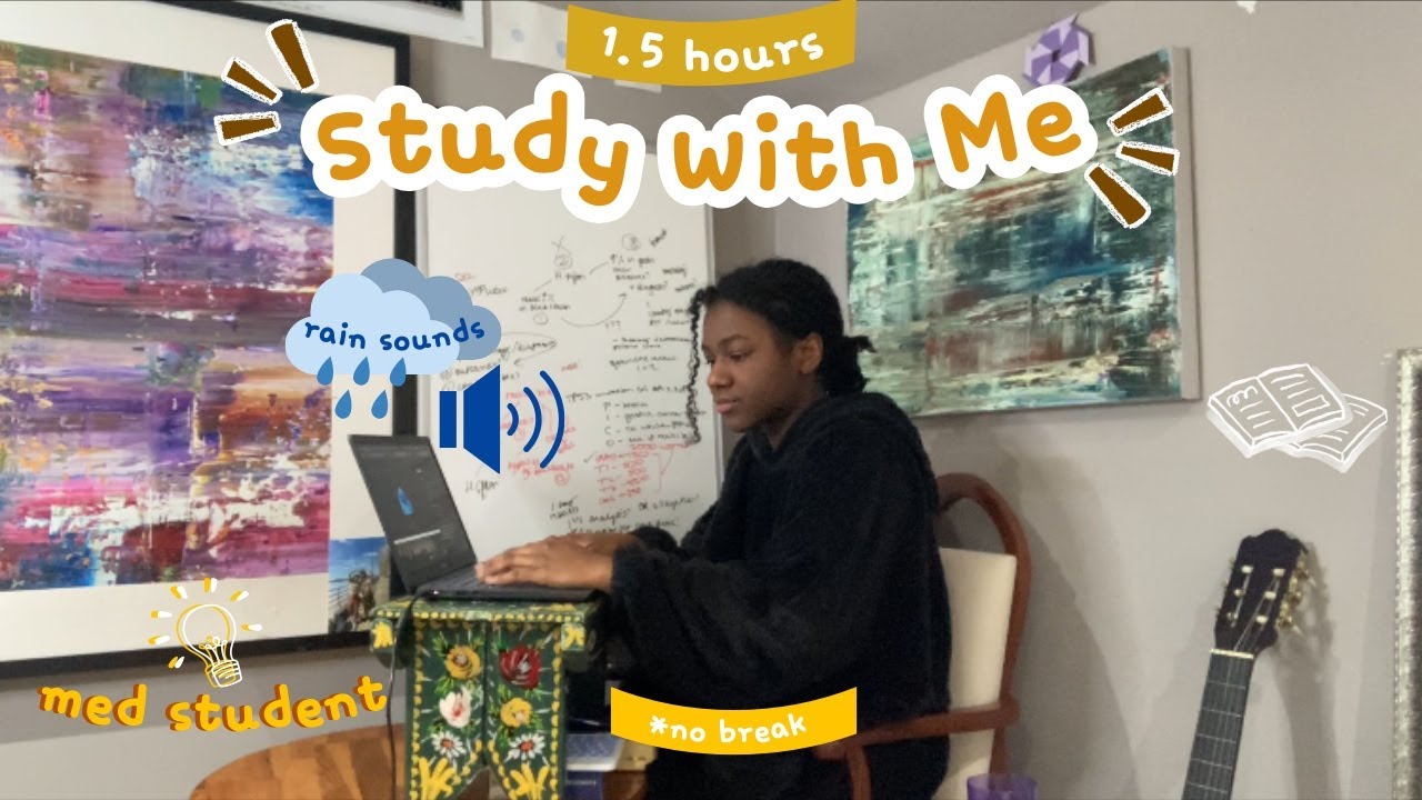 STUDY WITH ME | 1.5 HRS of essay writing studying + no break ~ real time + rain sounds