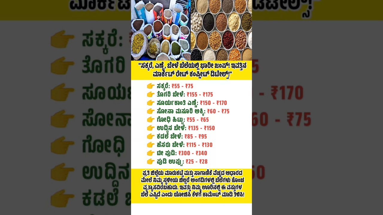 Huge jump in sugar, oil, pulses prices! Today's market rates complete details! #kannadanews #facts