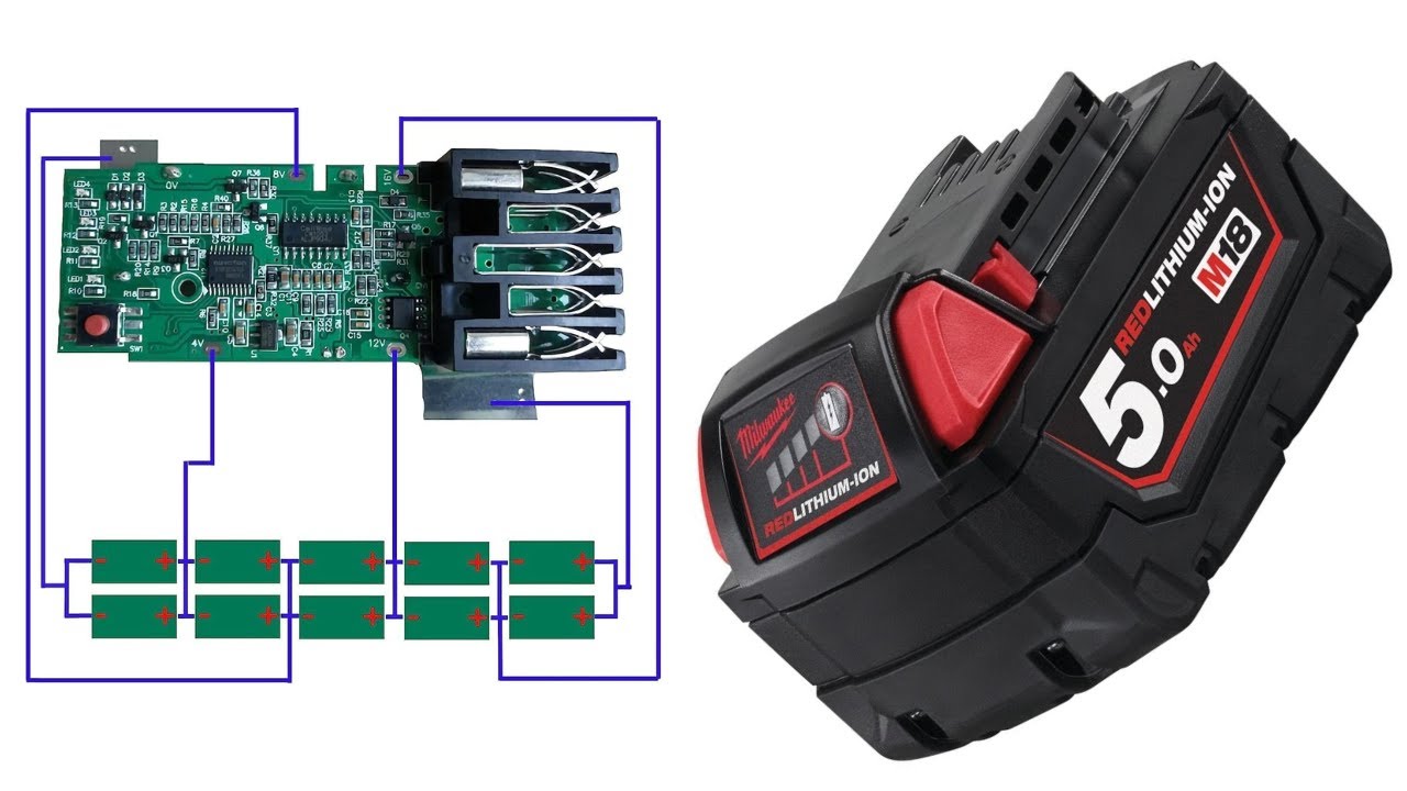 не работает аккумулятор Milwaukee M18 5 Ач ремонт печатной платы замена 18650