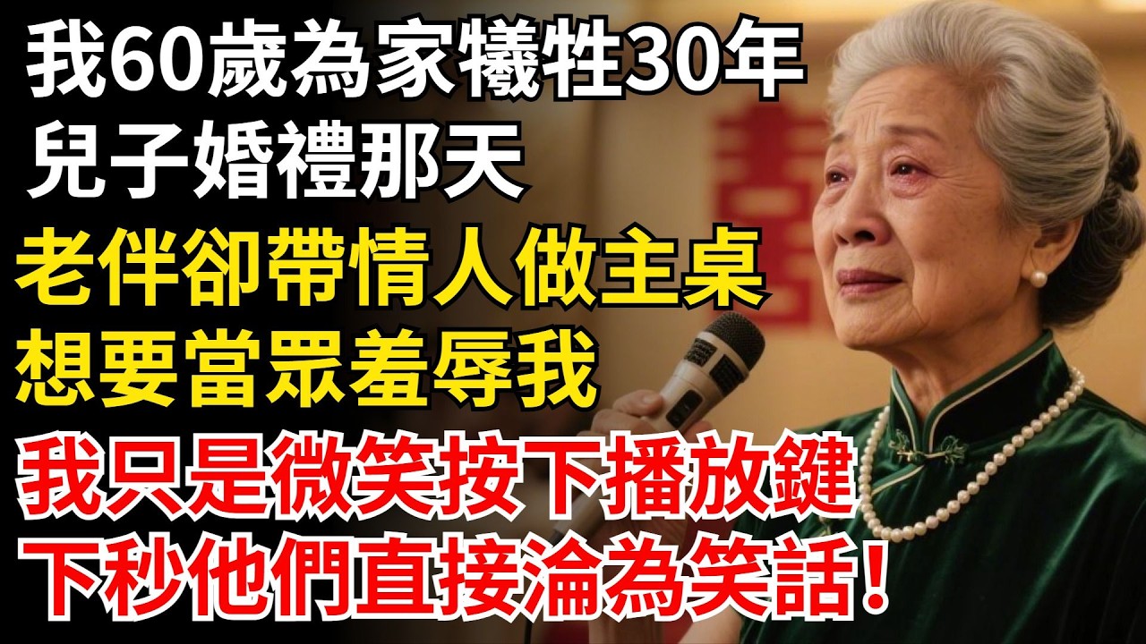我60歲為家犧牲30年，兒子婚禮那天，老伴卻帶情人做主桌，想要當眾羞辱我，我只是微笑按下播放鍵，下秒他們直接淪為笑話！#晚年生活#中老年生活#為人處世#生活經驗#情感故事#幸福人生