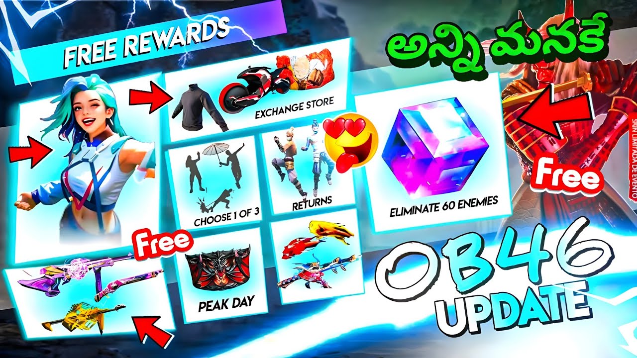🤯Ob46 Update Free Rewards |🥳Firee Fire Ob 46 Update Telugu🔥| Free Fire New Event Telugu