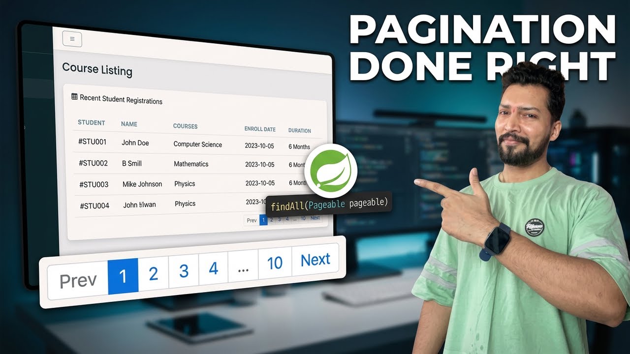 Implement Pagination in Spring Boot | Course Listing Module | Student Management System