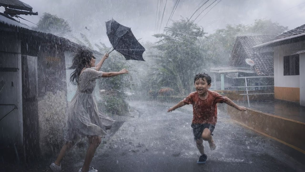 HEAVY RAIN FALLS IN MY VILLAGE‼️COOL AND TRENT ⛈️ VERY CALMING
