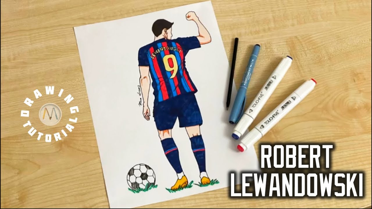 How to draw football player Lewandowski / Robert Lewandowski / Soccer player drawing tutorial
