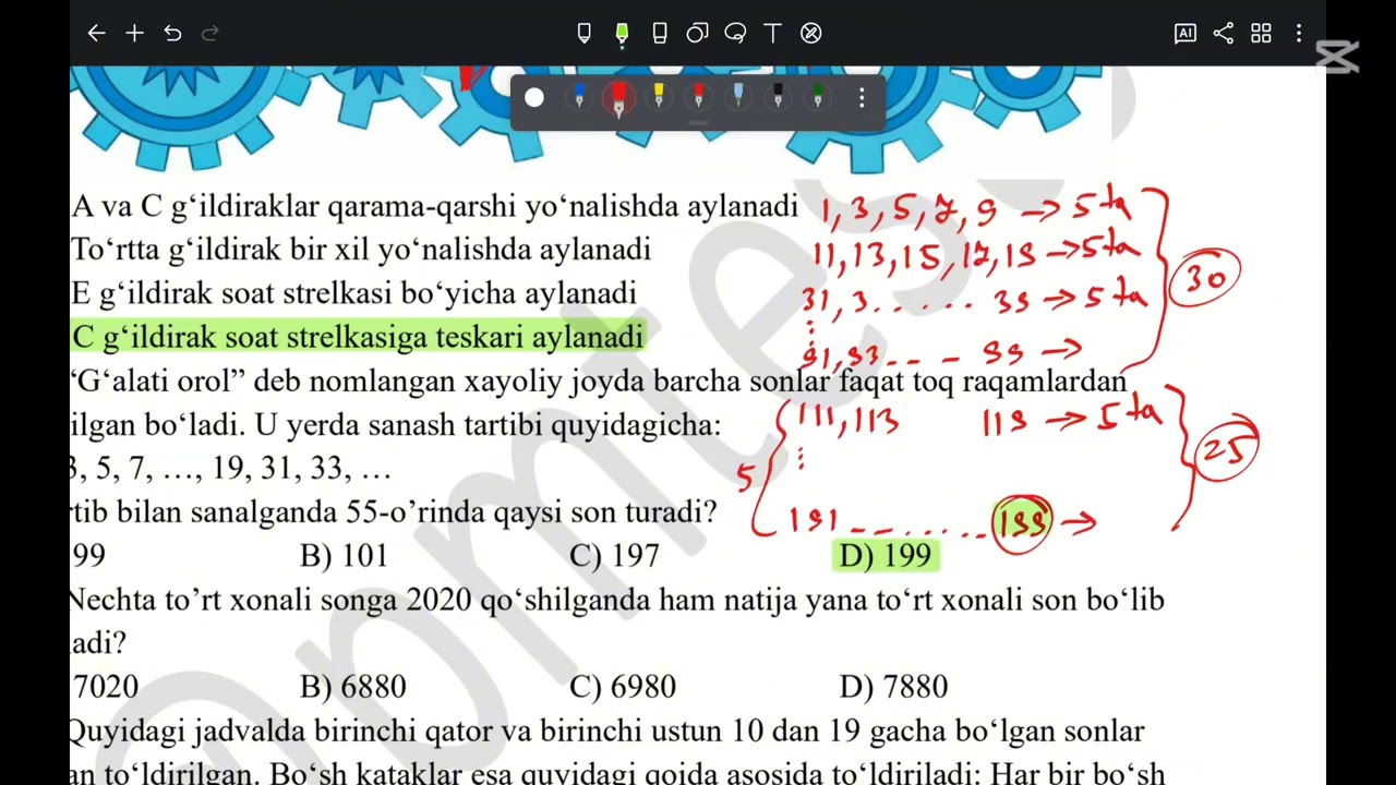 Test. Prezident va Al-Xorazmiy maktabi matematika savollari | Nodirbek Ismoilov 