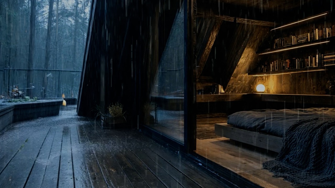 The rhythm of heavy rain is very comfortable for sleeping 🌧️🌲| Rain in the Forest Cabin