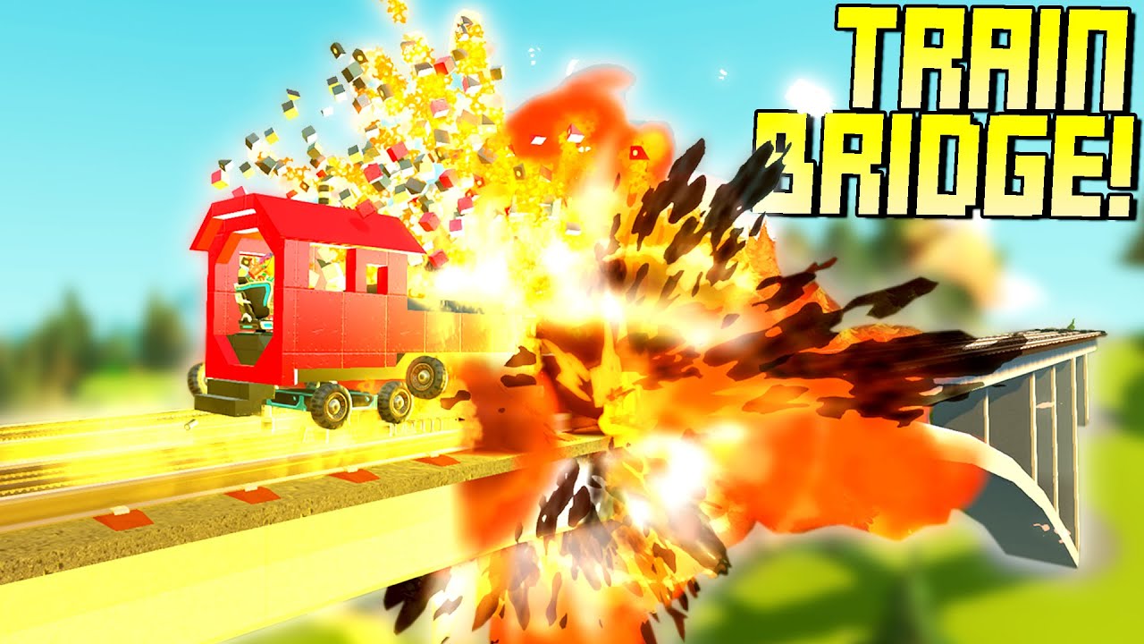 Driving a Train Across a Bridge Rigged with Explosives! - Scrap Mechanic Gameplay