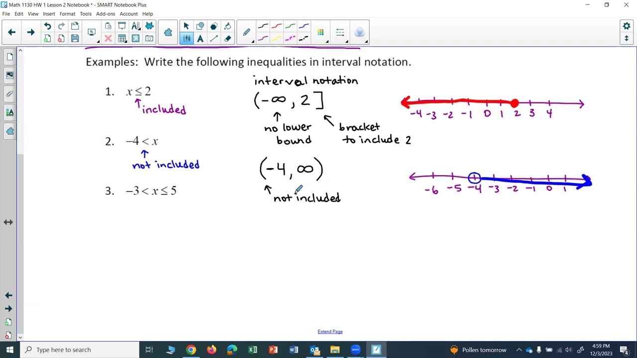 Math 1130 HW 1: Interval Notation