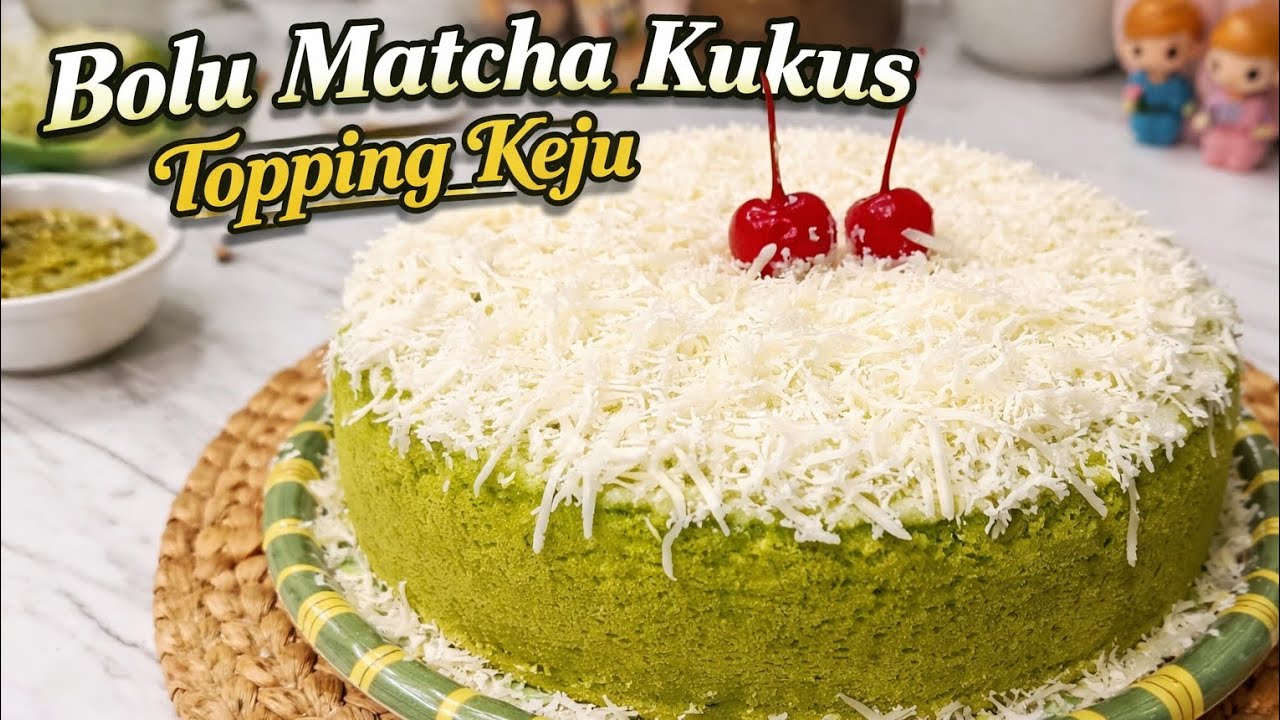 Bolu Matcha kukus topping keju favorit keluarga