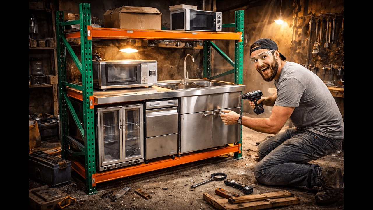 Перед началом строительства – превращение стеллажа для поддонов в кухню-мастерскую.