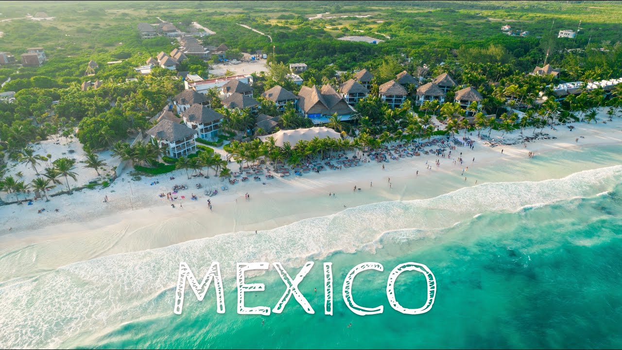 MEXICO DRONE 4K: TULUM, CANCUN, COZUMEL ISLAND, YUCATAN. IMPRESSIVE CARIBBEAN SEA.